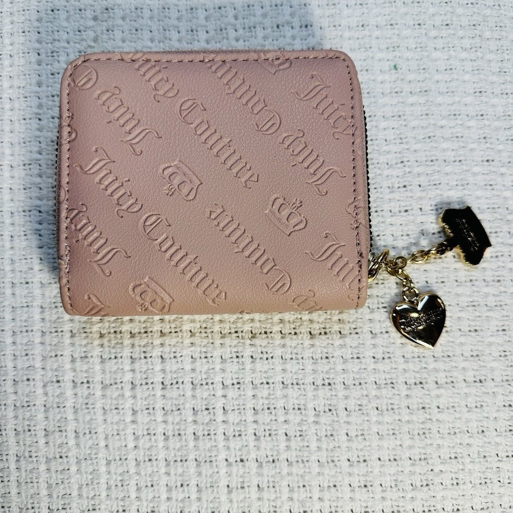 Juicy Couture Pink "Not Your Babe" Small Zip Around Wallet - Logo & Heart Charms - Picture 10 of 11